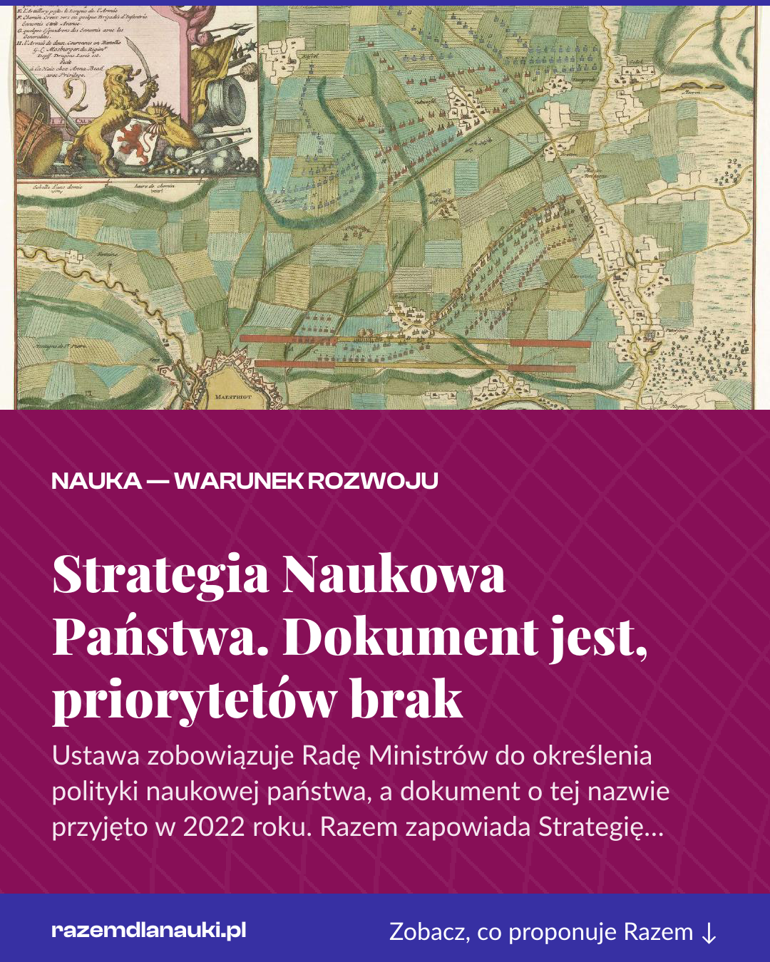 Grafika pionowa do udostępnienia: Strategia Naukowa Państwa. Dokument jest, priorytetów brak