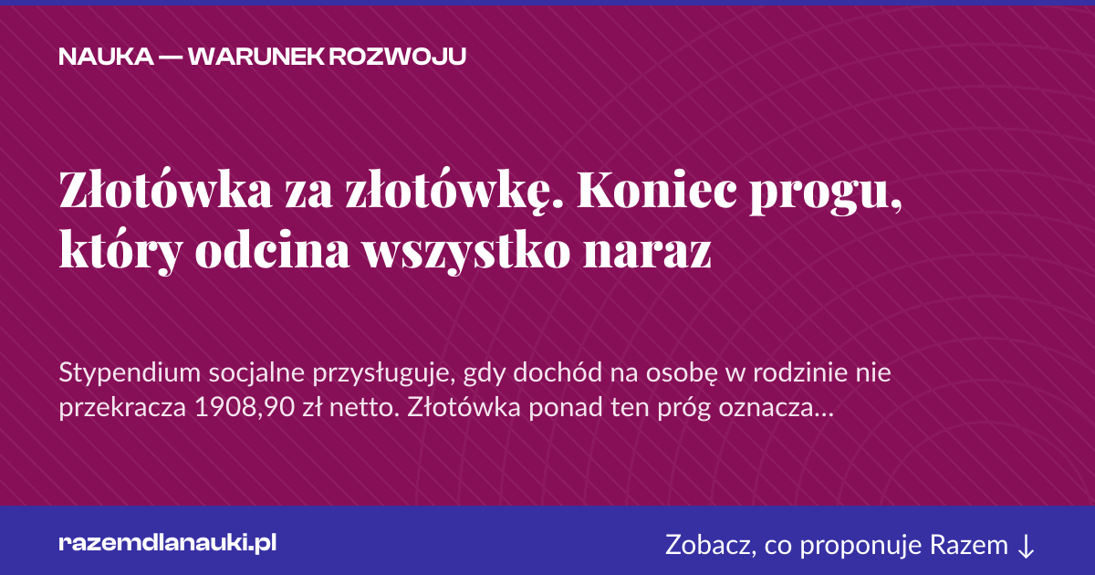 Karta social do udostępnienia: Złotówka za złotówkę. Koniec progu, który odcina wszystko naraz