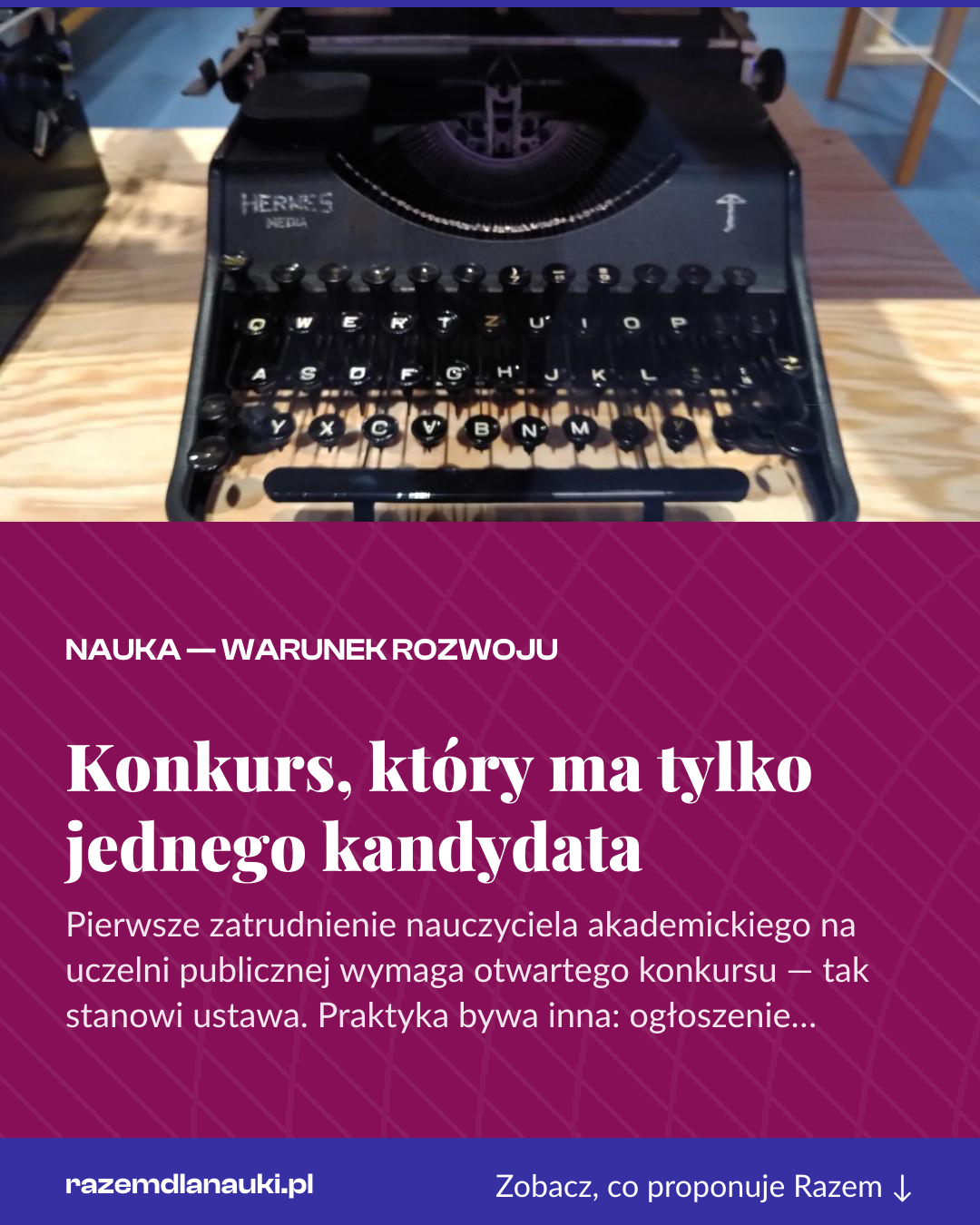 Grafika pionowa do udostępnienia: Konkurs, który ma tylko jednego kandydata