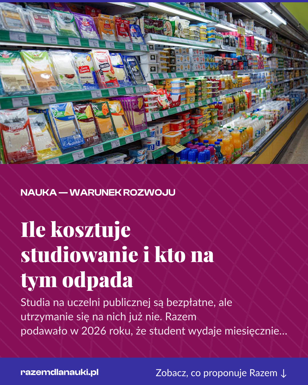 Grafika pionowa do udostępnienia: Ile kosztuje studiowanie i kto na tym odpada