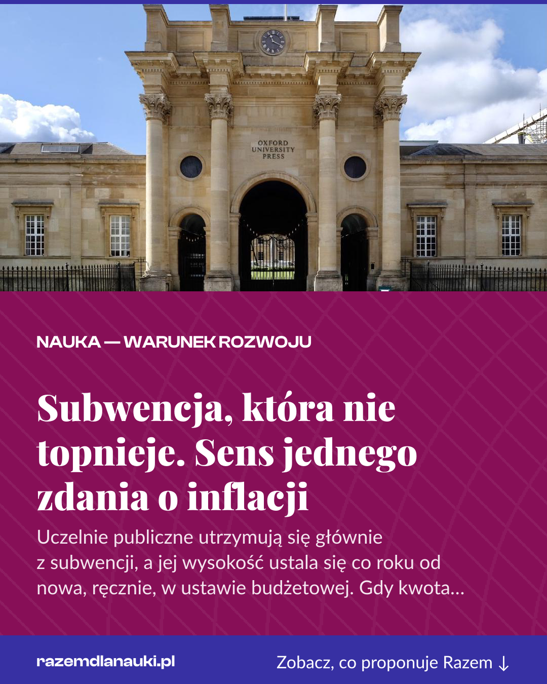 Grafika pionowa do udostępnienia: Subwencja, która nie topnieje. Sens jednego zdania o inflacji
