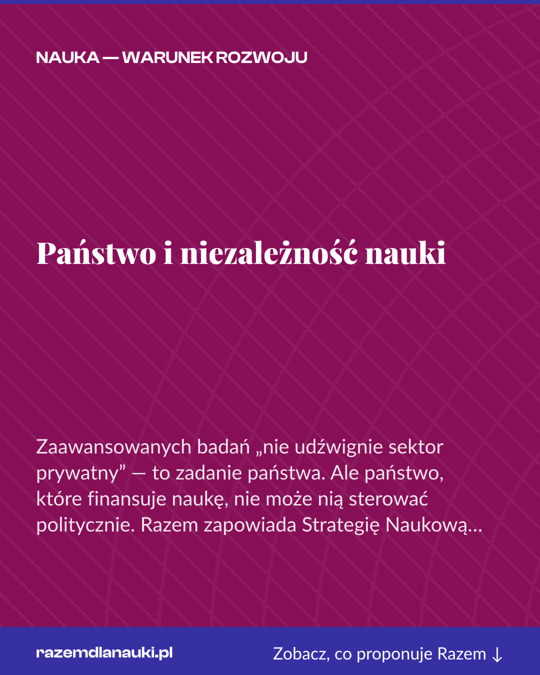 Grafika pionowa do udostępnienia: Państwo i niezależność nauki